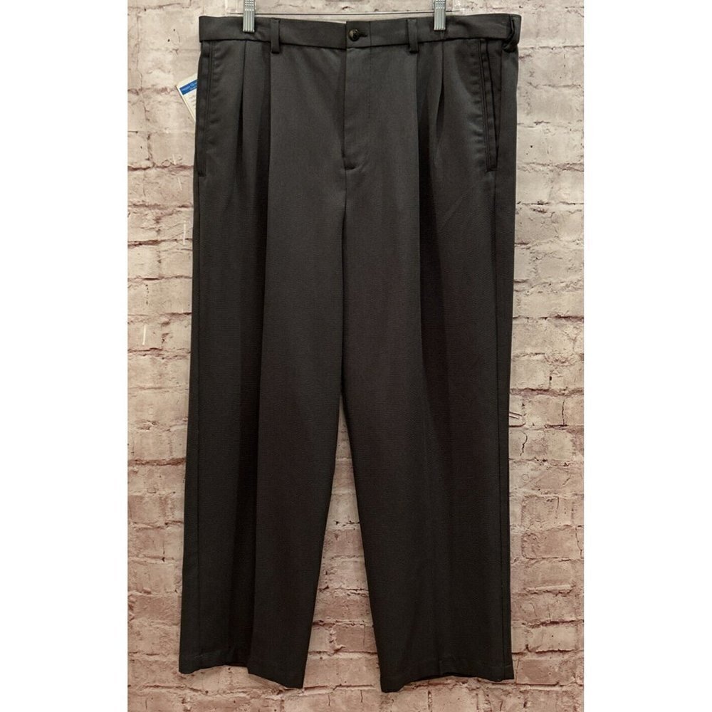 Haggar Mens Dress Pants Cool 18 Pleated Pewter Gray Comfort Stretch 38 x 29